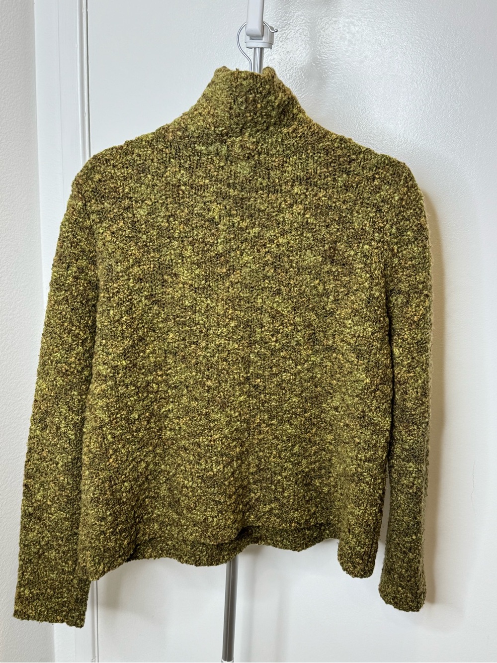 Eileen Fisher Womens L Olive-Moss Bouclé Fisherman 100% Wool Old Money Luxury - Picture 2 of 5